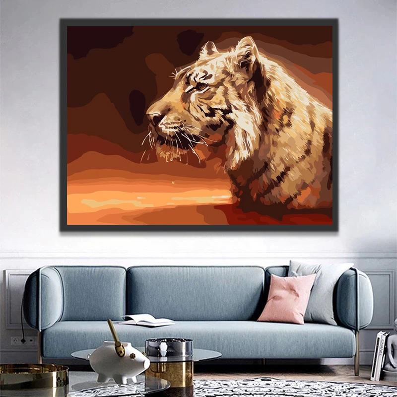 Tigre y Fondo Rojo Pintar por Números