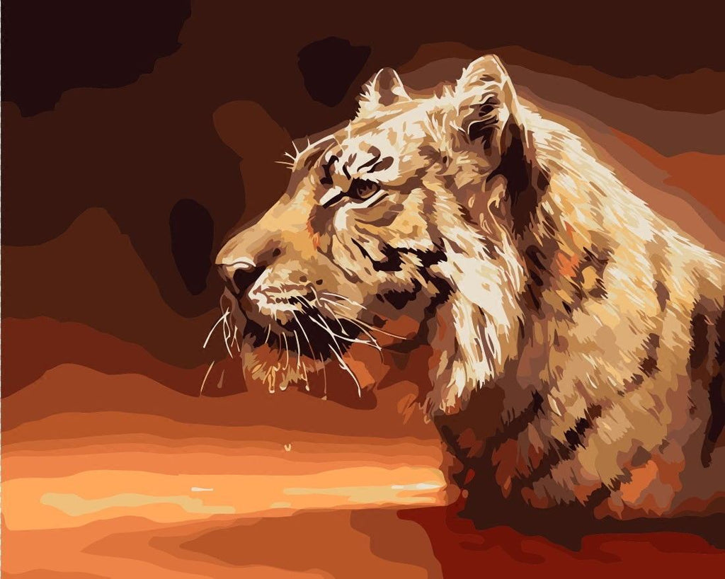Tigre y Fondo Rojo Pintar por Números