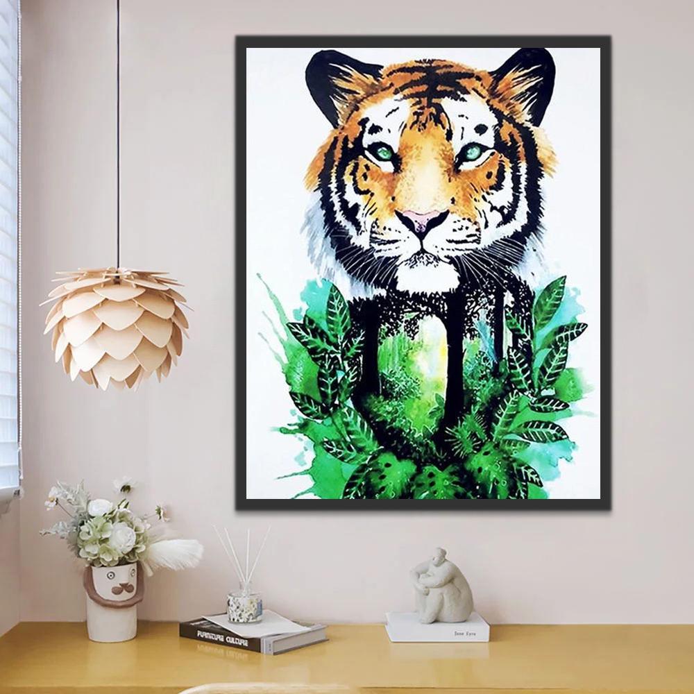 Tigre y Hojas Verdes Pintar por Números