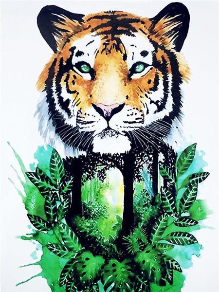 Tigre y Hojas Verdes Pintar por Números