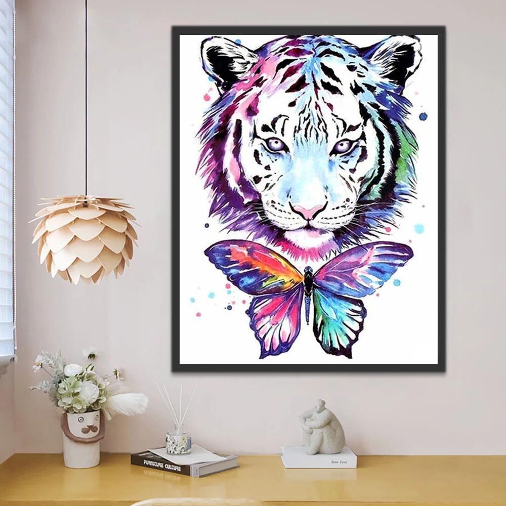 Tigre y Mariposa Coloridas Pintar por Números