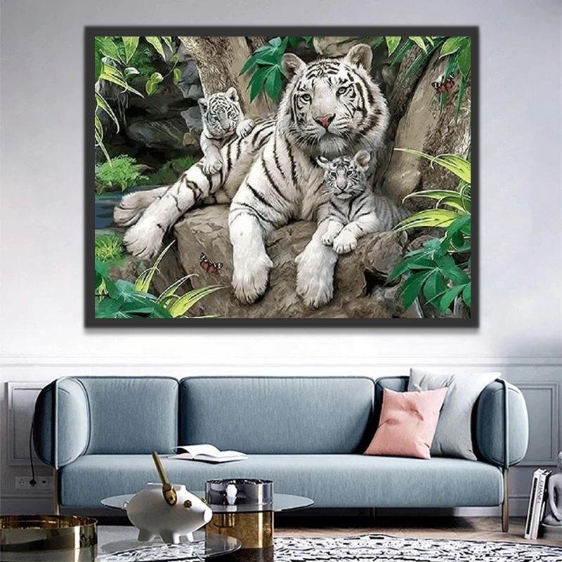 Tigre y Sus Niños sobre Piedra Pintar por Números