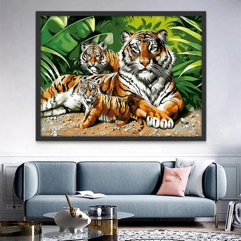 Tigre y Tigritos al Sol Pintar por Números