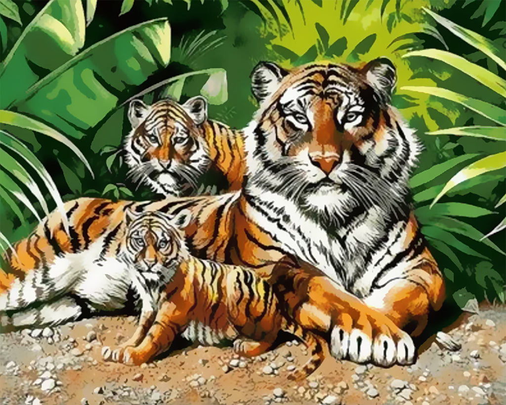 Tigre y Tigritos al Sol Pintar por Números