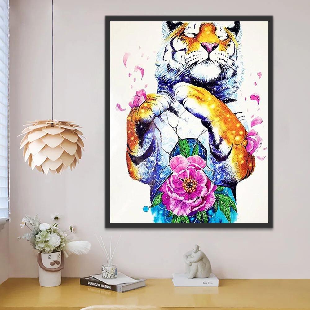 Tigre y Una Flor Rosada Pintar por Números