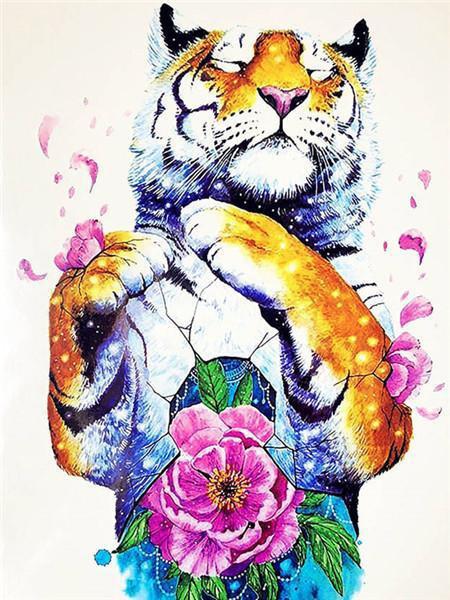 Tigre y Una Flor Rosada Pintar por Números