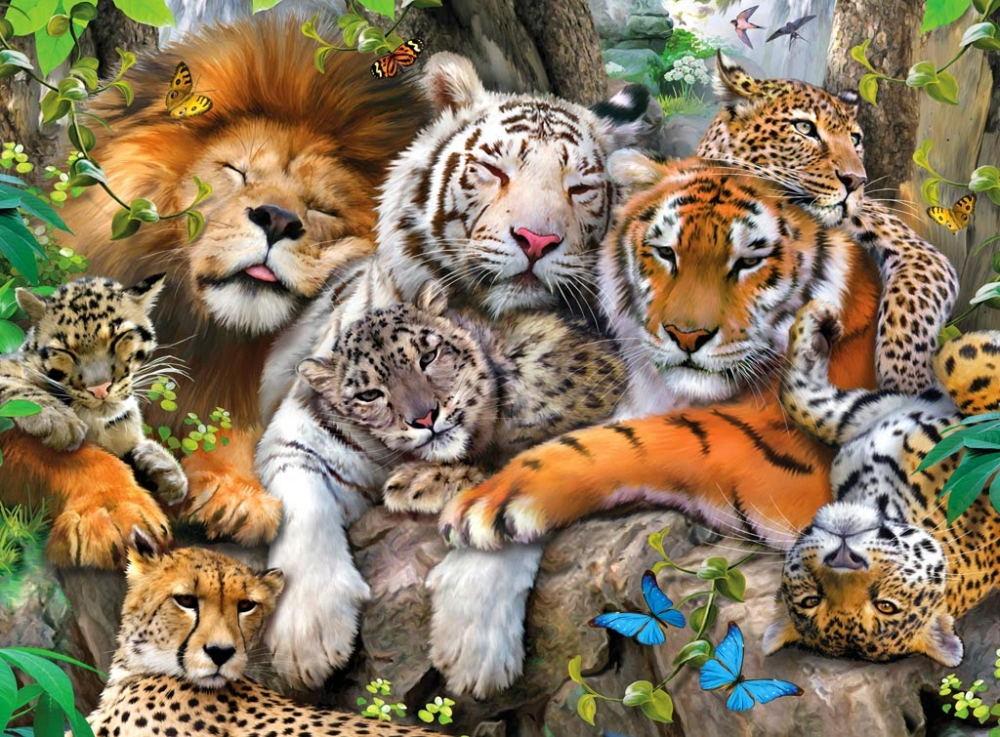 Tigres y Leones y Leopardos sobre Árbol Pintar por Números