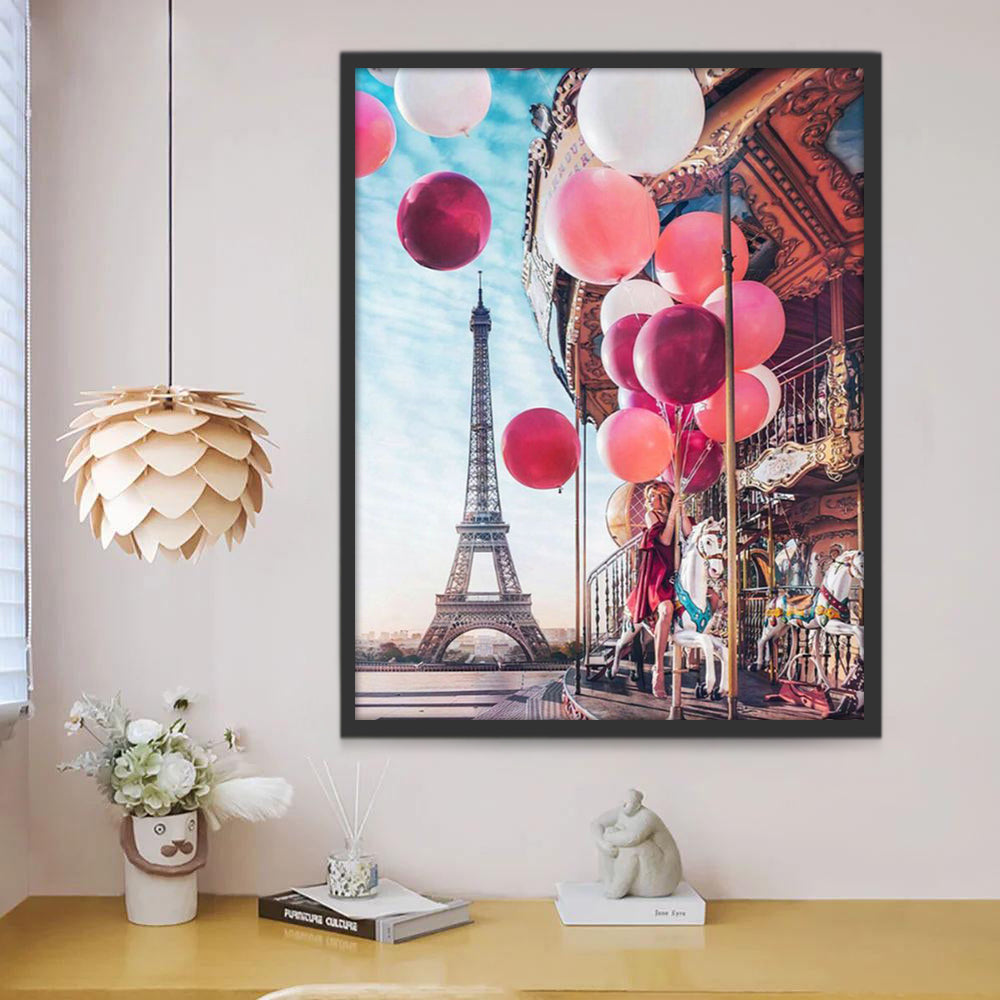 Tiovivo y Torre Eiffel y Mujer con Globos Pintar por Números