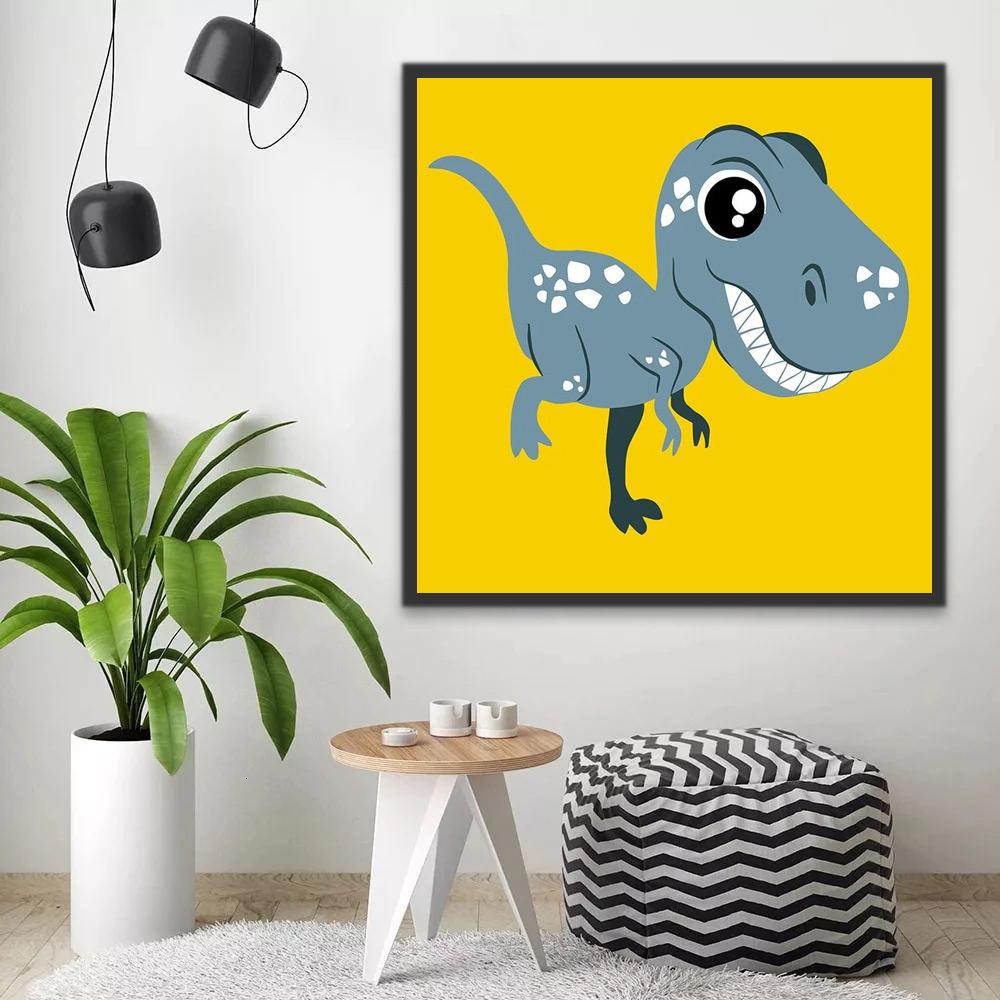 Tiranosaurio Rex Gris Lindo Feliz en Dibujos Animados Pintar por Números Niños