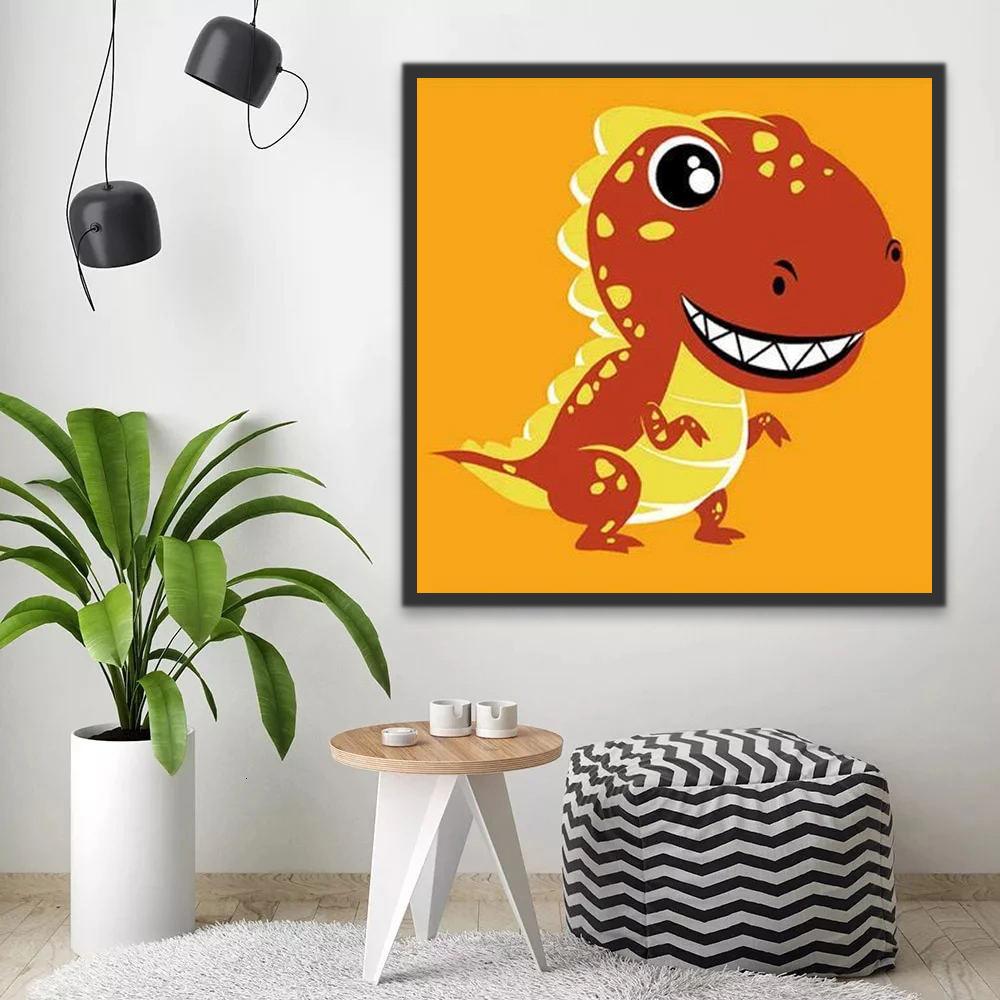 Tiranosaurio Rex Lindo de Color Amarillo y Rojo Pintar por Números Niños