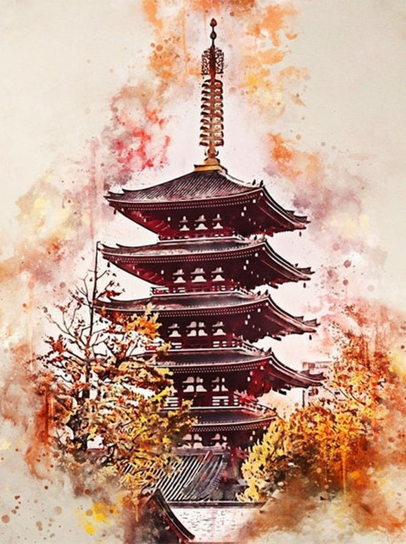 Torre Antigua de China en el Otoño Pintar por Números