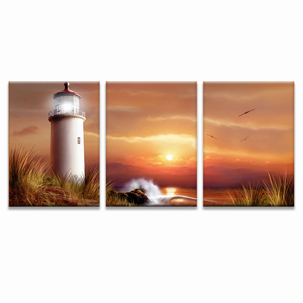Torre de Faro al Atardecer 3 Partes Pintar por Números