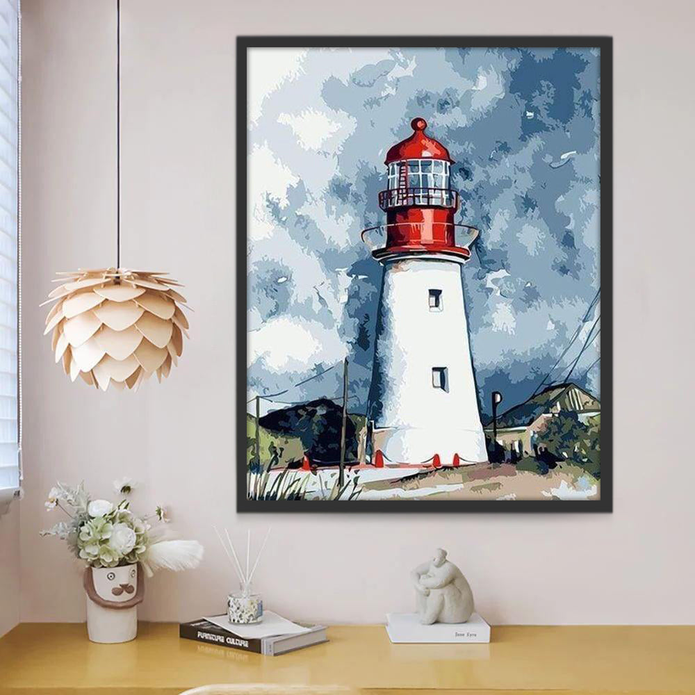 Torre de Faro Blanca y Roja Pintar por Números