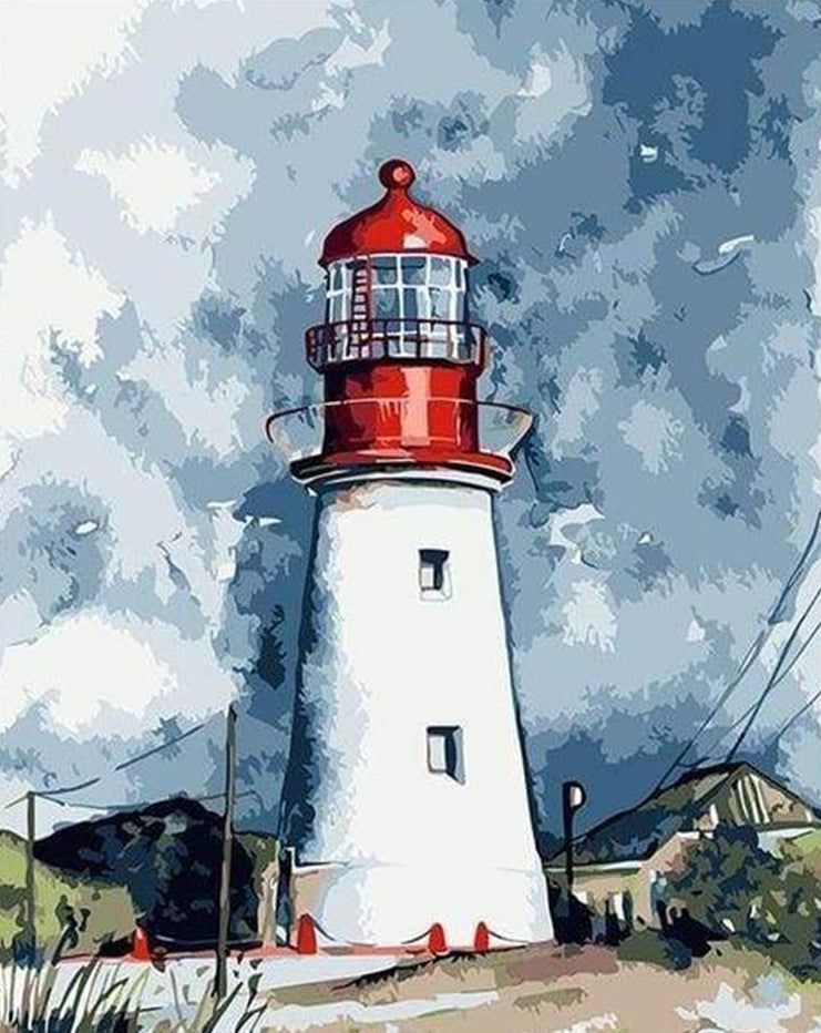 Torre de Faro Blanca y Roja Pintar por Números