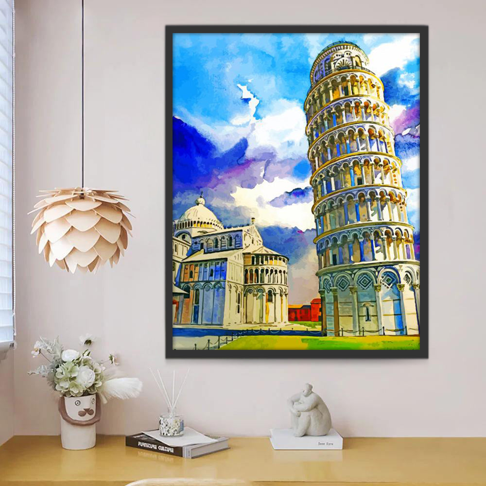 Torre de Pisa en Italia con Cielo Bonito Pintar por Números