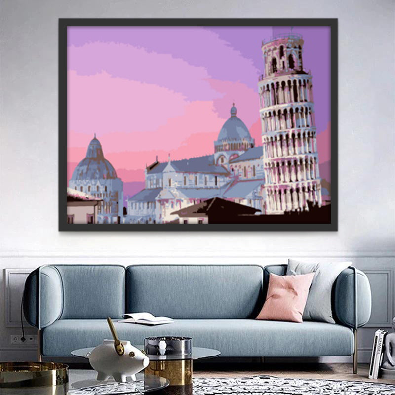 Torre de Pisa y Cielo Morado Degradado Pintar por Números
