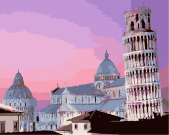 Torre de Pisa y Cielo Morado Degradado Pintar por Números