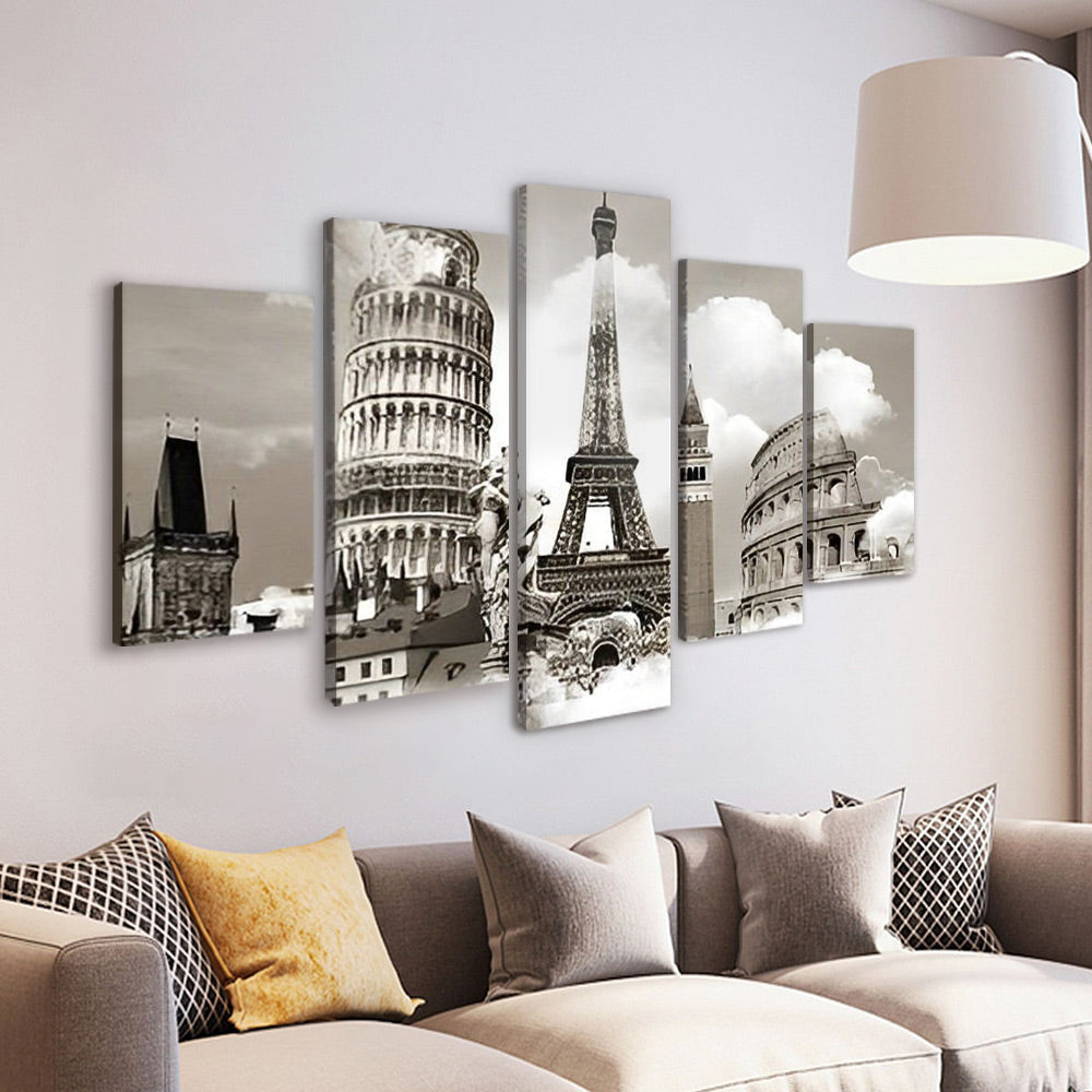 Torre de Pisa y Torre Eiffel y El Coliseo 5 Partes Pintar por Números