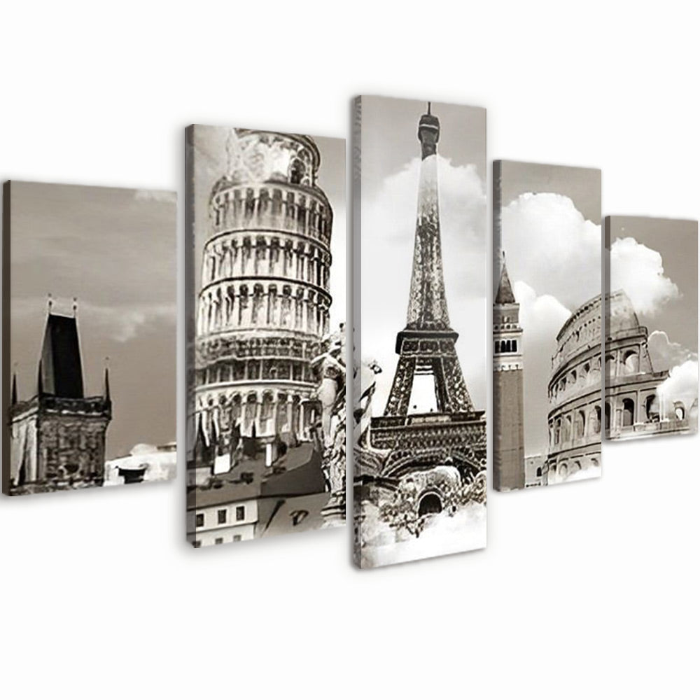Torre de Pisa y Torre Eiffel y El Coliseo 5 Partes Pintar por Números