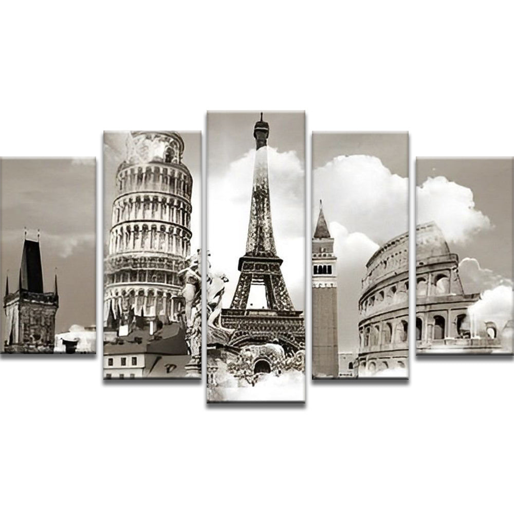 Torre de Pisa y Torre Eiffel y El Coliseo 5 Partes Pintar por Números