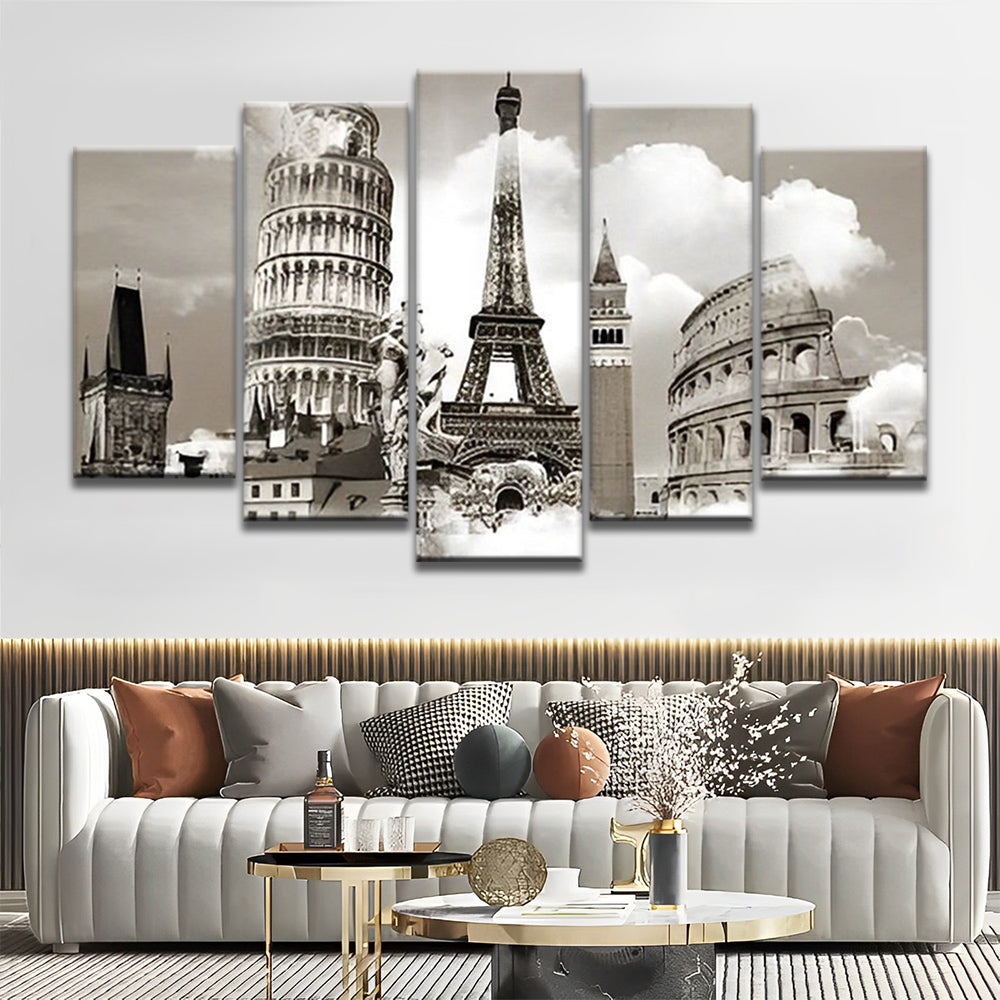 Torre de Pisa y Torre Eiffel y El Coliseo 5 Partes Pintar por Números