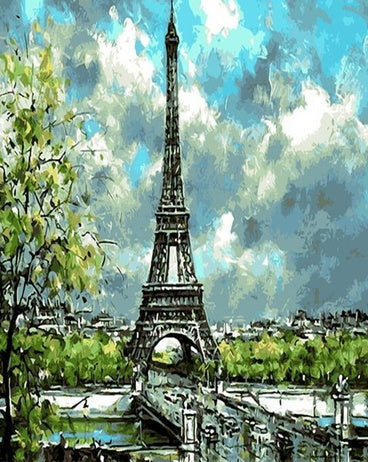 Torre Eiffel con Nubes Blancas Pintar por Números