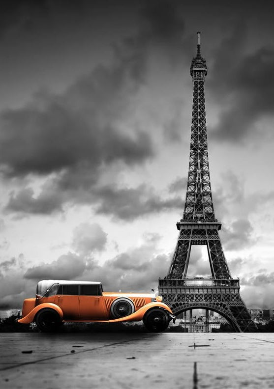 Torre Eiffel Gris y Coche Anaranjado Pintar por Números