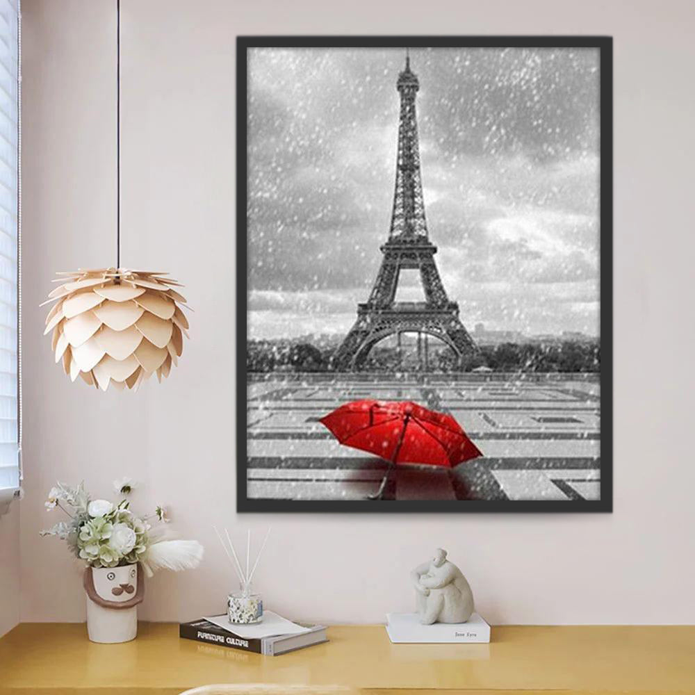 Torre Eiffel Gris y Paraguas Rojo Pintar por Números