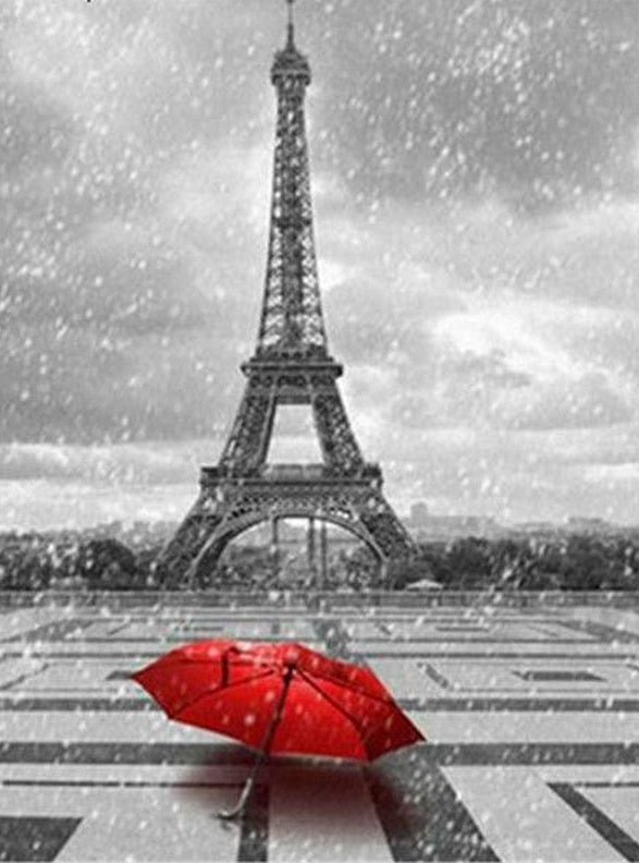 Torre Eiffel Gris y Paraguas Rojo Pintar por Números