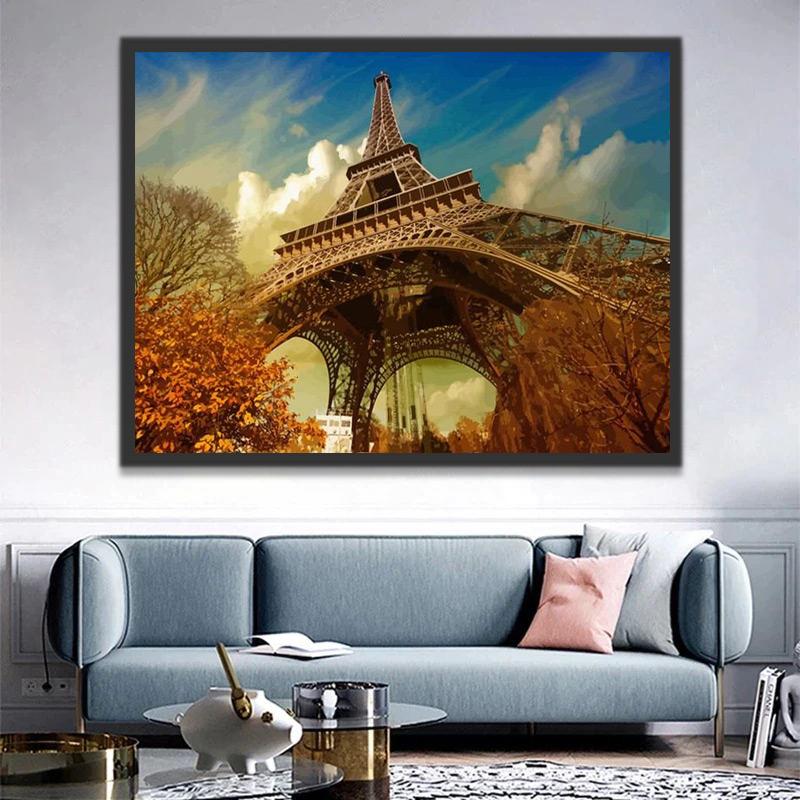 Torre Eiffel Vista Desde Abajo en el Otoño Pintar por Números