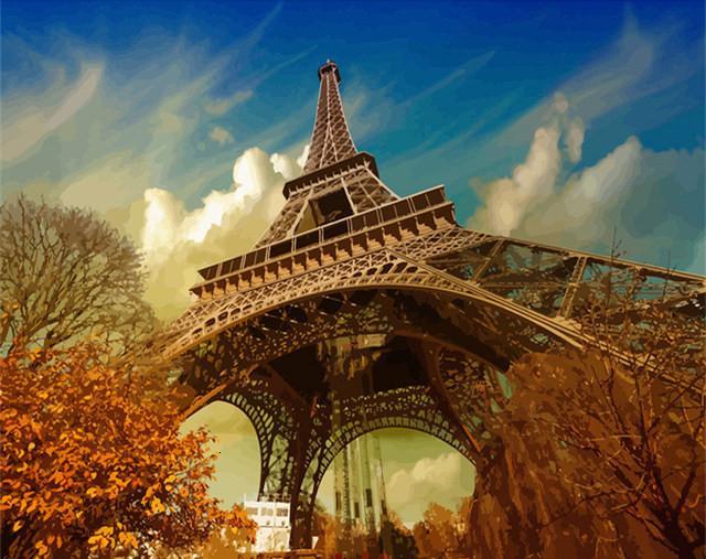 Torre Eiffel Vista Desde Abajo en el Otoño Pintar por Números