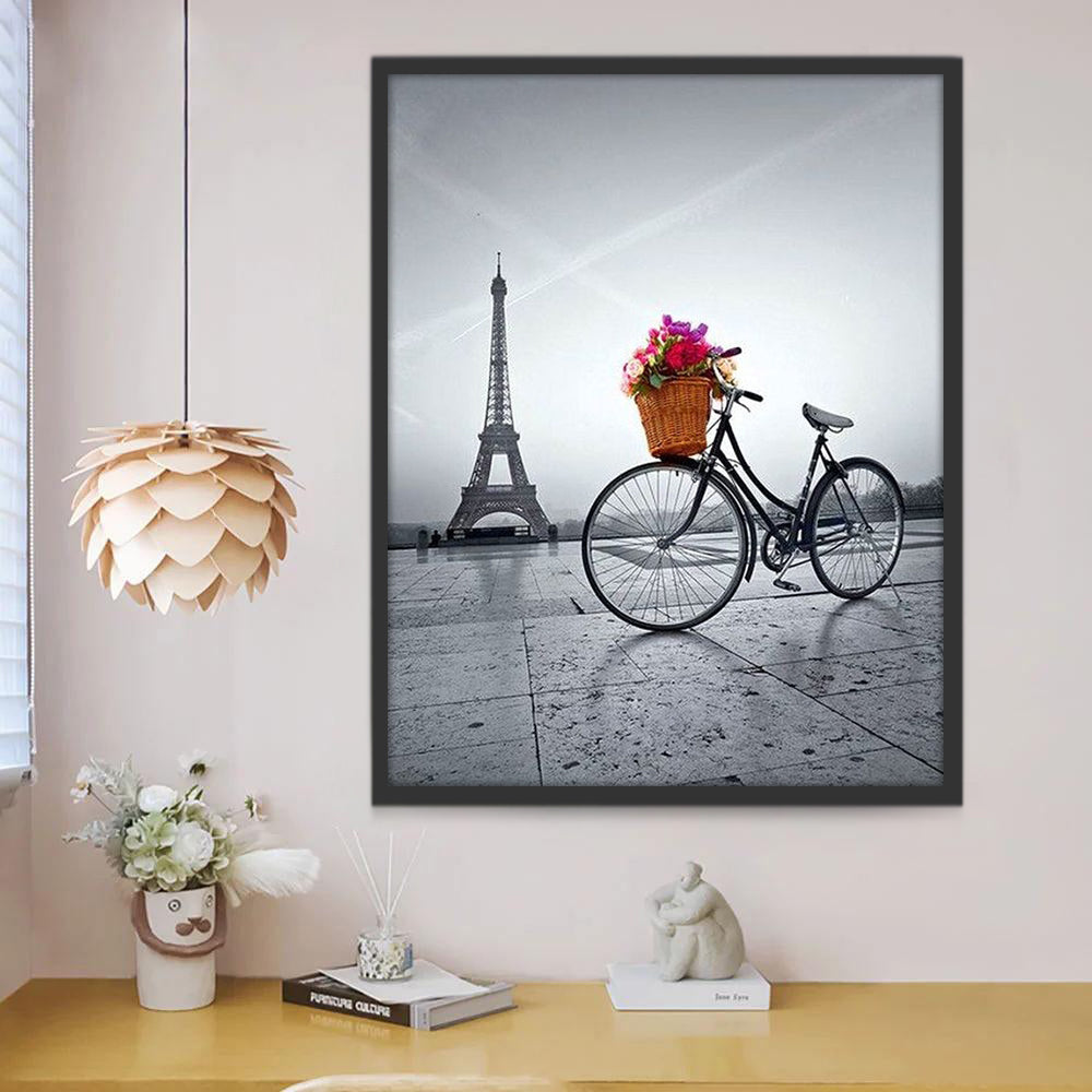 Torre Eiffel y Bicicleta con Flores Pintar por Números
