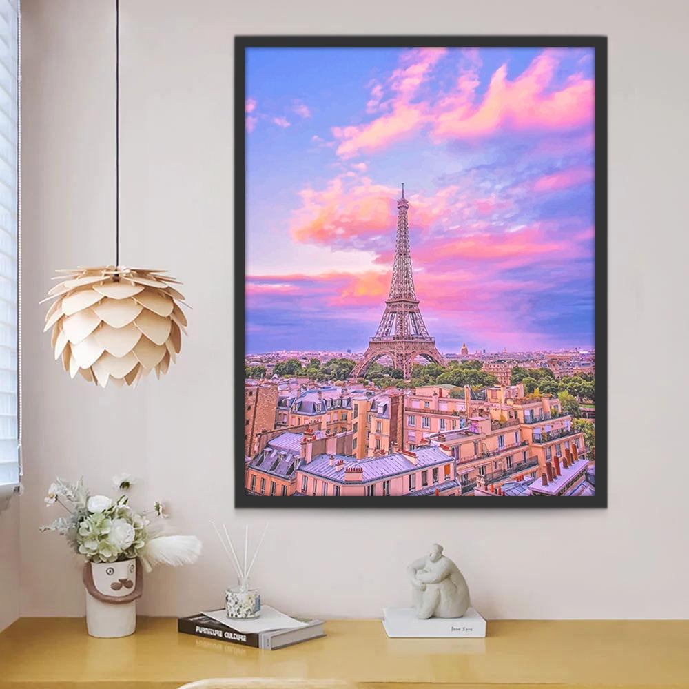 Torre Eiffel y Cielo Rosado Pintar por Números