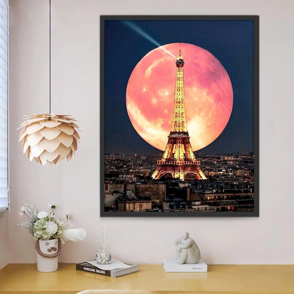 Torre Eiffel y La Luna Llena Grande Pintar por Números