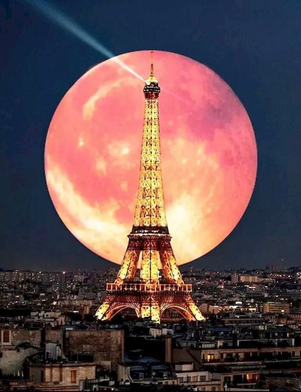 Torre Eiffel y La Luna Llena Grande Pintar por Números