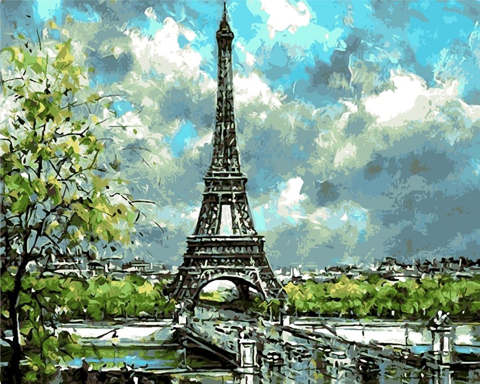 Torre Eiffel y Nubes Blancas Pintar por Números