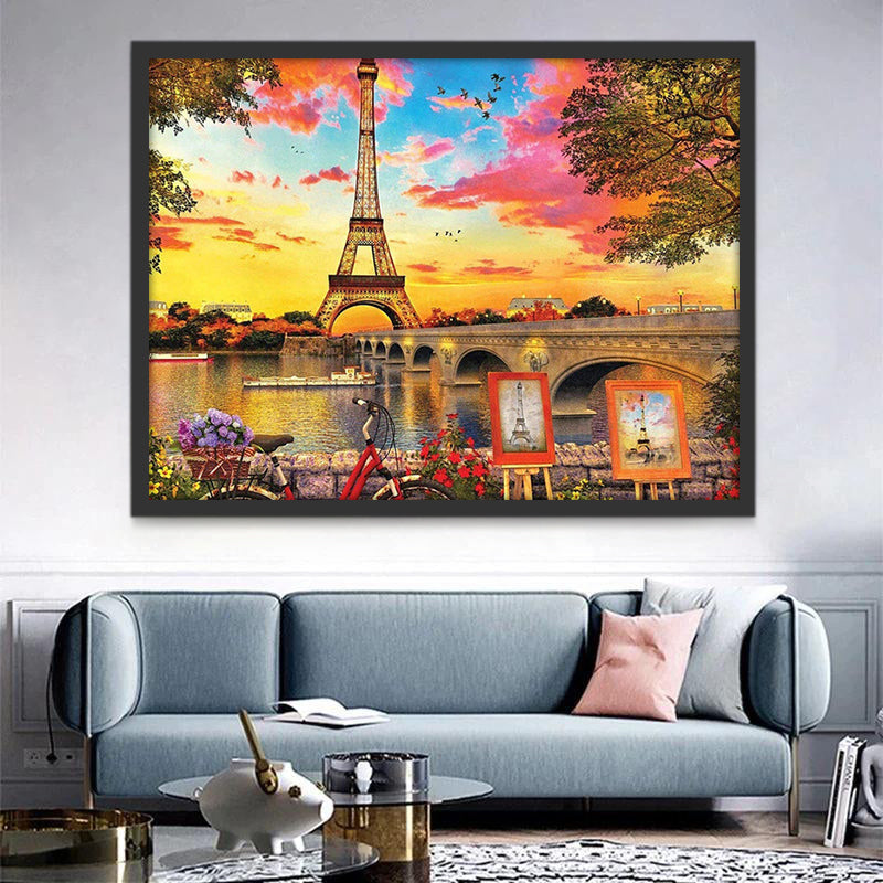 Torre Eiffel y Puente al Atardecer Pintar por Números
