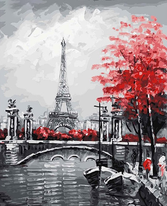 Torre Eiffel y Puente en Otoño de París Pintar por Números