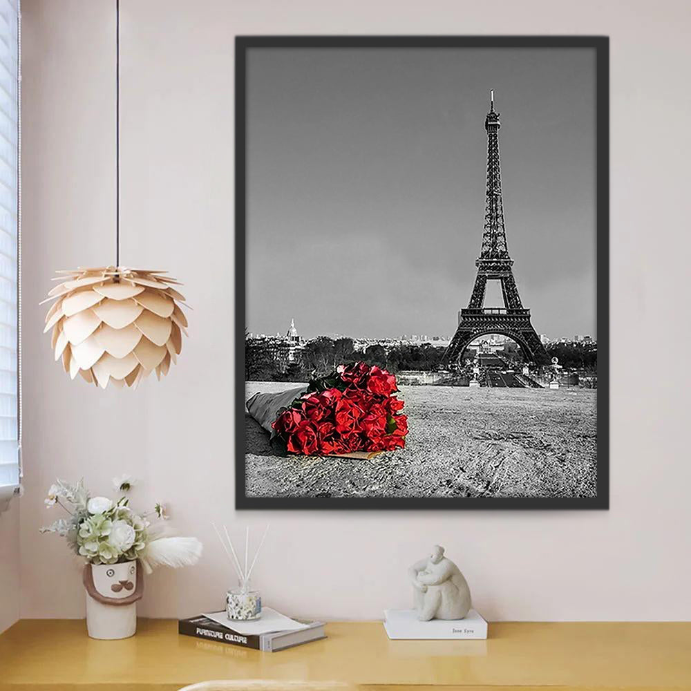 Torre Eiffel y Ramo de Rosas Rojas Pintar por Números