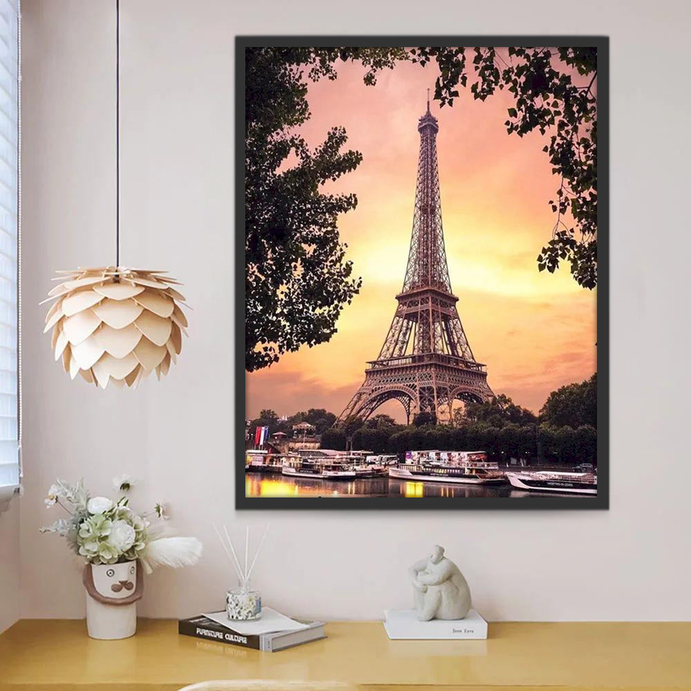 Torre Eiffel y Siluetas de Árboles Pintar por Números