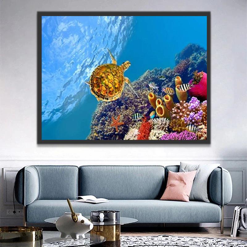 Tortuga Amarilla y Corales Pintar por Números