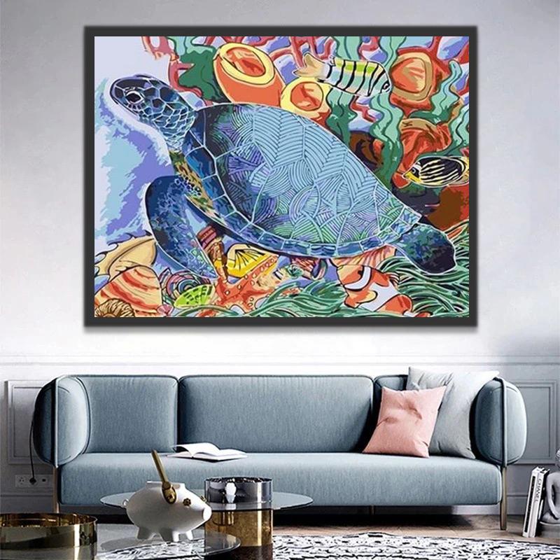 Tortuga Azul y Peces en los Corales Rojos Pintar por Números