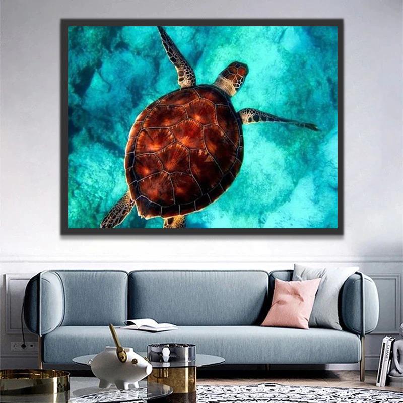 Tortuga con Concha Roja en Mar Azul Claro  Pintar por Números