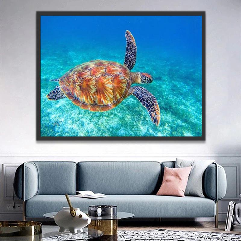 Tortuga de Concha Anaranjada en Mar Azul Pintar por Números