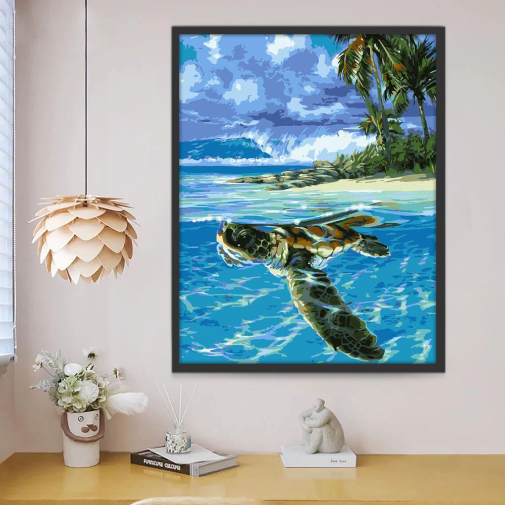 Tortuga en el Mar y Cocotero en la Playa Pintar por Números