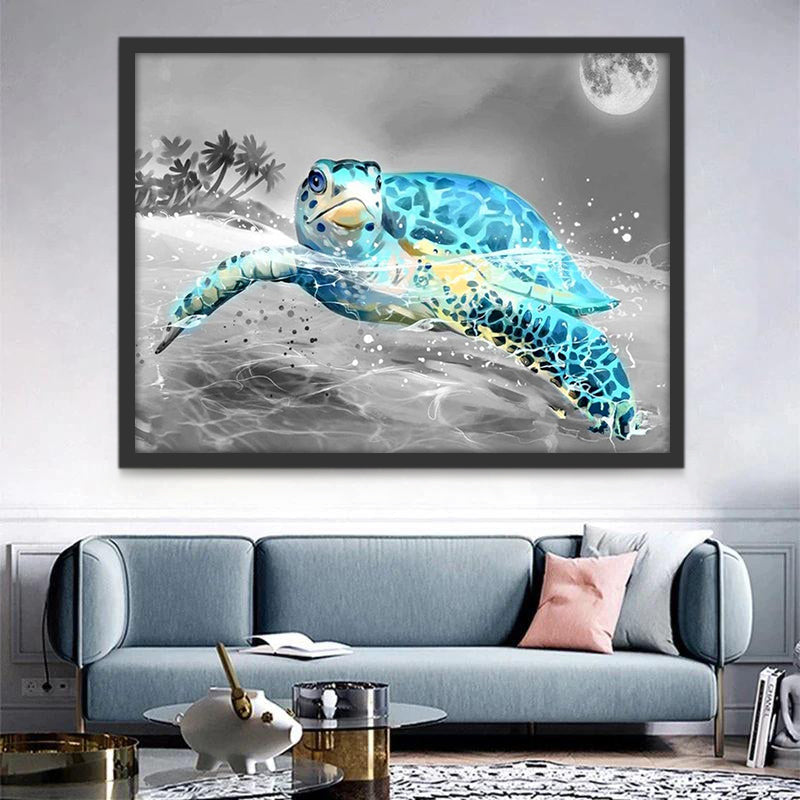 Tortuga Marina Azul en Mar Gris Pintar por Números