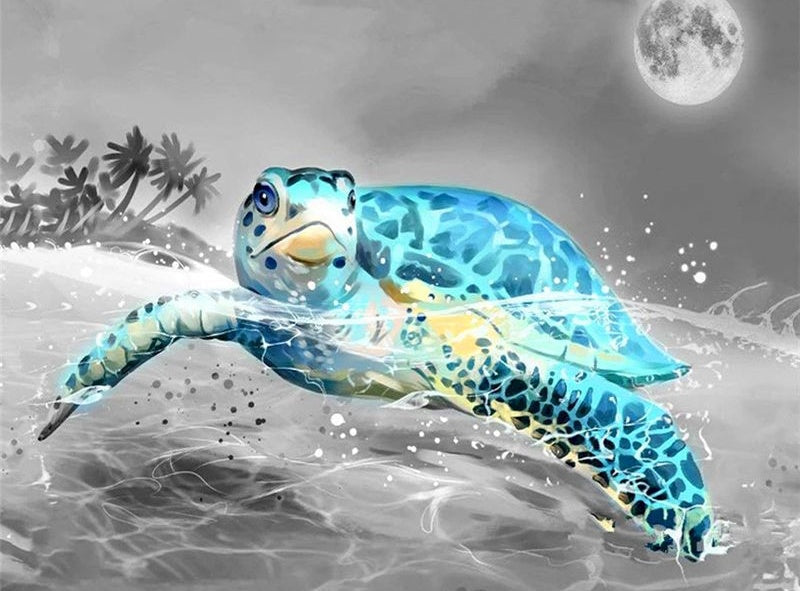 Tortuga Marina Azul en Mar Gris Pintar por Números