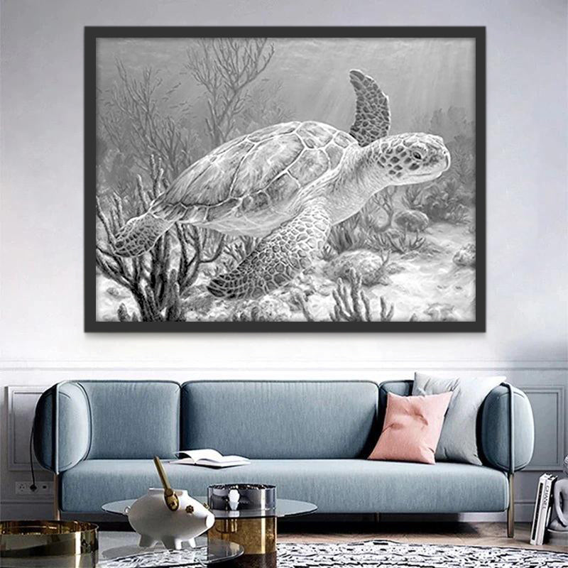 Tortuga Marina en Blanco y Negro Pintar por Números