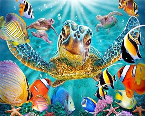 Tortuga Marina Rodeada de Peces Pintar por Números