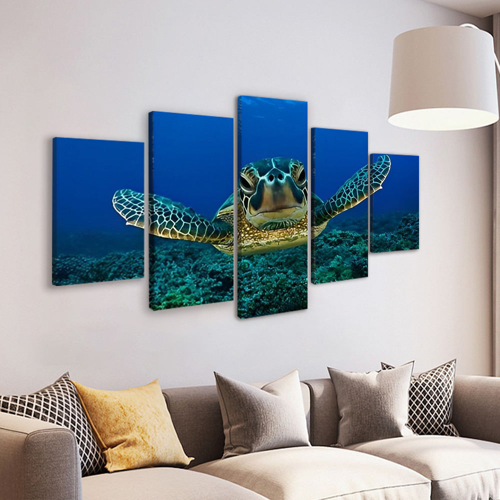 Tortuga Marina y Corales Verdes 5 Partes Pintar por Números